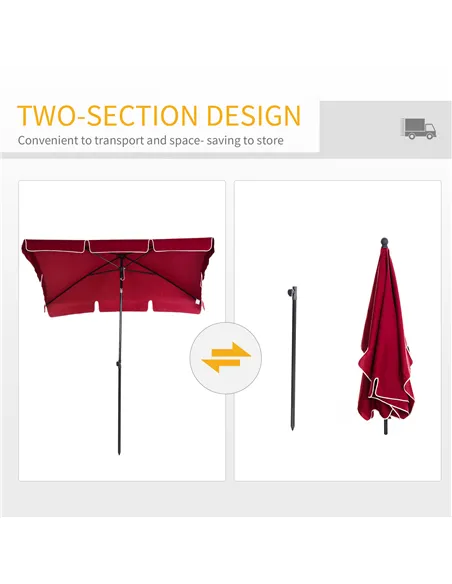 Outsunny Garden Parasol Umbrella, Outdoor Market Table Umbrella with Ruffles & Aluminium Pole, Rectangular Tilting Parasol Sun S