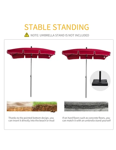 Outsunny Garden Parasol Umbrella, Outdoor Market Table Umbrella with Ruffles & Aluminium Pole, Rectangular Tilting Parasol Sun S