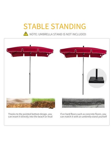 Outsunny Garden Parasol Umbrella, Outdoor Market Table Umbrella with Ruffles & Aluminium Pole, Rectangular Tilting Parasol Sun S