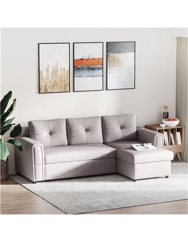 HOMCOM Linen-Look 'L' Storage Sofa Bed - Light Grey