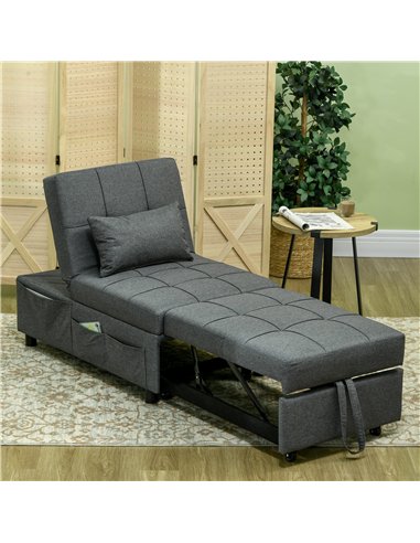 HOMCOM Convertible Chair Bed with Padding Seat, 4-in-1 Multi-Functional Sleeper Sofa Bed, Recliner with Adjustable Backrest, Sid