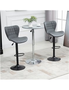HOMCOM Bar Stools Set of 2 Adjustable Height Swivel Bar Chairs in PU Leather with Backrest & Footrest, Grey 2