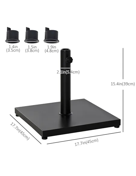 Outsunny Φ35/38/48MM 18KG Steel Square Parasol Stand Base w/ Adjustable Knob Umbrella Stand Garden Patio Outdoor Home, Black