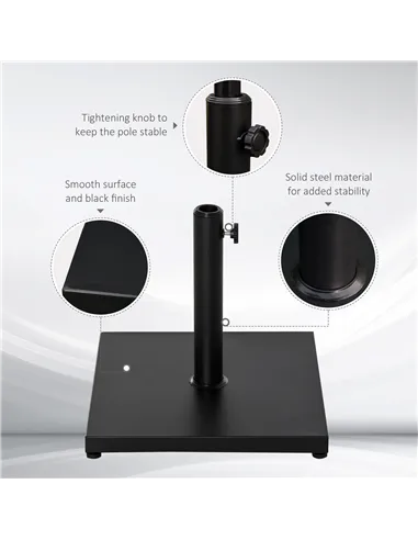 Outsunny Φ35/38/48MM 18KG Steel Square Parasol Stand Base w/ Adjustable Knob Umbrella Stand Garden Patio Outdoor Home, Black