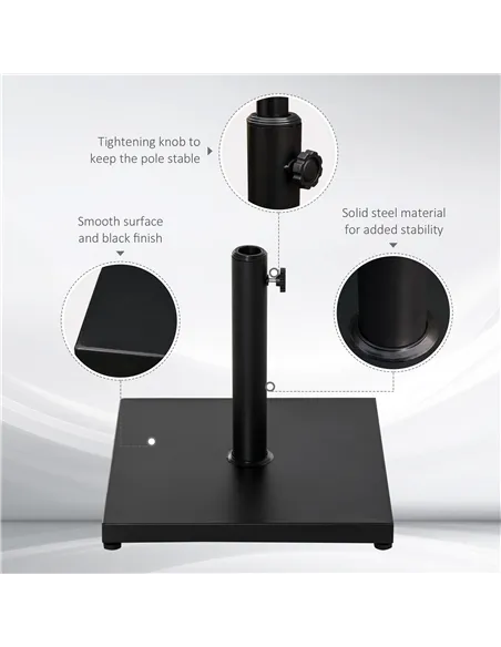 Outsunny Φ35/38/48MM 18KG Steel Square Parasol Stand Base w/ Adjustable Knob Umbrella Stand Garden Patio Outdoor Home, Black