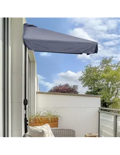 Outsunny 2.3m Half Parasol Semi Round Umbrella Patio Metal Frame Crank Handle for Balcony-- NO BASE INCLUDED, Grey 2
