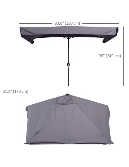 Outsunny 2.3m Half Parasol Semi Round Umbrella Patio Metal Frame Crank Handle for Balcony-- NO BASE INCLUDED, Grey