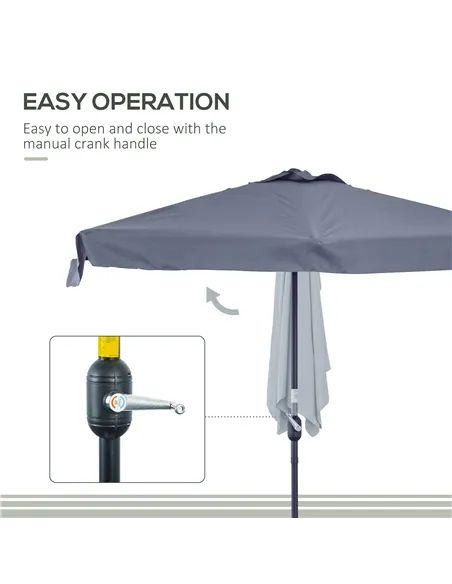 Outsunny 2.3m Half Parasol Semi Round Umbrella Patio Metal Frame Crank Handle for Balcony-- NO BASE INCLUDED, Grey