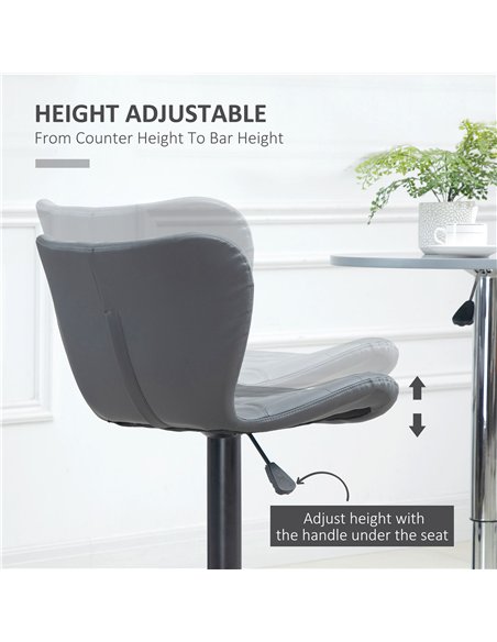 HOMCOM Bar Stools Set of 2 Adjustable Height Swivel Bar Chairs in PU Leather with Backrest & Footrest, Grey