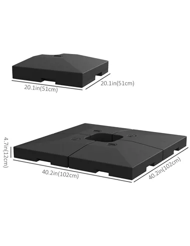 Outsunny 4 Pieces Fillable Parasol Base, Heavy Duty Umbrella Weights for Cross Stand, Square Holder for Cantilever Parasol, Tota
