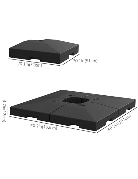 Outsunny 4 Pieces Fillable Parasol Base, Heavy Duty Umbrella Weights for Cross Stand, Square Holder for Cantilever Parasol, Tota