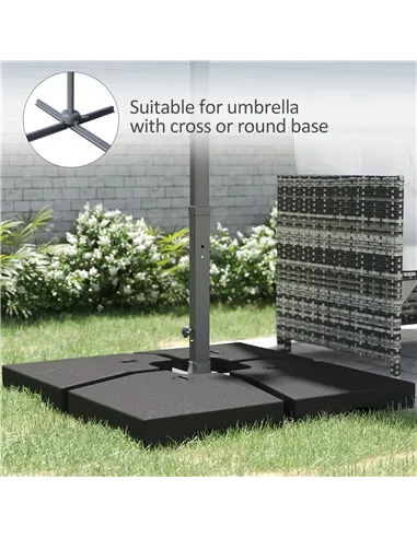 Outsunny 4 Pieces Fillable Parasol Base, Heavy Duty Umbrella Weights for Cross Stand, Square Holder for Cantilever Parasol, Tota