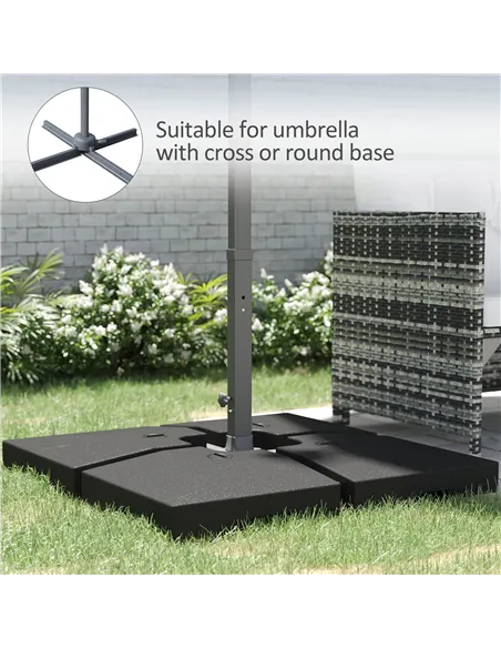 Outsunny 4 Pieces Fillable Parasol Base, Heavy Duty Umbrella Weights for Cross Stand, Square Holder for Cantilever Parasol, Tota
