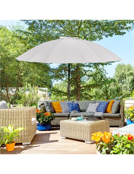 Outsunny 2.5m Tilting Parasol, with Pleated Canopy - Light Grey