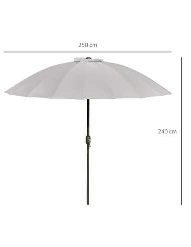 Outsunny 2.5m Tilting Parasol, with Pleated Canopy - Light Grey