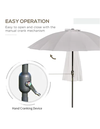 Outsunny 2.5m Tilting Parasol, with Pleated Canopy - Light Grey