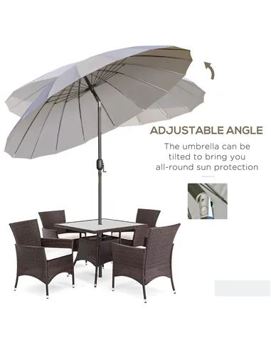Outsunny 2.5m Tilting Parasol, with Pleated Canopy - Light Grey