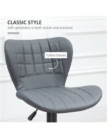 HOMCOM Bar Stools Set of 2 Adjustable Height Swivel Bar Chairs in PU Leather with Backrest & Footrest, Grey