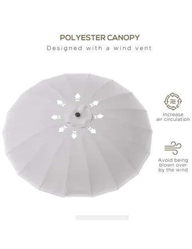 Outsunny 2.5m Tilting Parasol, with Pleated Canopy - Light Grey