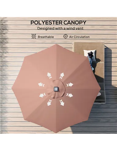 Outsunny Φ2.7m Garden 24 LED Light Parasol Solar Outdoor Tilt Sun Umbrella Patio Club Party Event Manual Sun Shade w/ Hand Crank