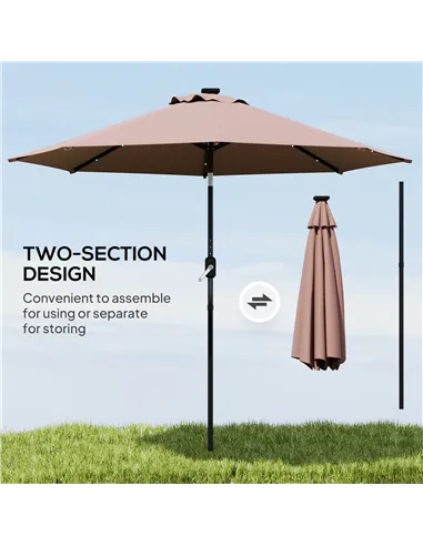 Outsunny Φ2.7m Garden 24 LED Light Parasol Solar Outdoor Tilt Sun Umbrella Patio Club Party Event Manual Sun Shade w/ Hand Crank