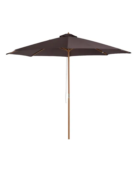 Outsunny 3(m) Garden Parasol, Pulley Operated Patio Umbrella, Wooden Parasol, Table Market Umbrella with Rope Pulley Mechanism a