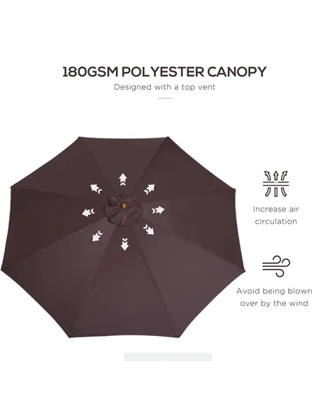 Outsunny 3(m) Garden Parasol, Pulley Operated Patio Umbrella, Wooden Parasol, Table Market Umbrella with Rope Pulley Mechanism a