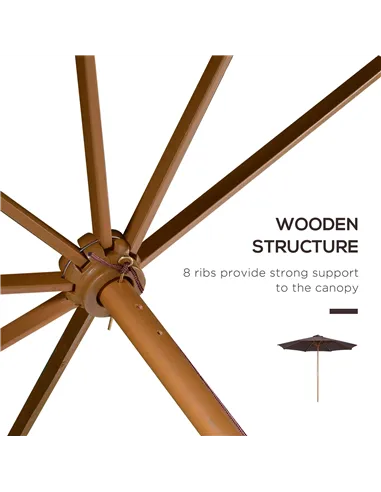 Outsunny 3(m) Garden Parasol, Pulley Operated Patio Umbrella, Wooden Parasol, Table Market Umbrella with Rope Pulley Mechanism a