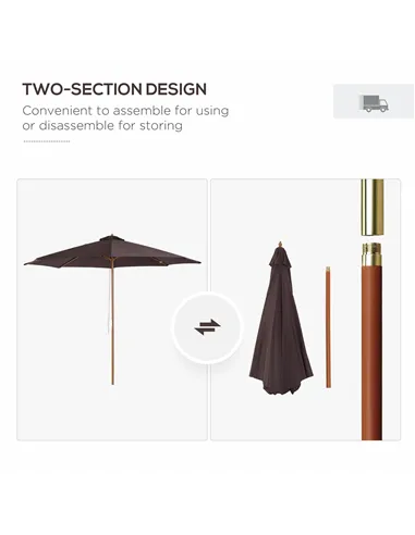 Outsunny 3(m) Garden Parasol, Pulley Operated Patio Umbrella, Wooden Parasol, Table Market Umbrella with Rope Pulley Mechanism a