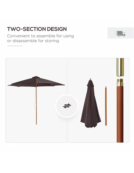 Outsunny 3(m) Garden Parasol, Pulley Operated Patio Umbrella, Wooden Parasol, Table Market Umbrella with Rope Pulley Mechanism a