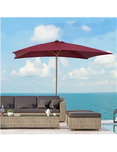 Outsunny 2 x 3m Wooden Garden Parasol Umbrella Outdoor Sun Shade Canopy, Wine Red 2