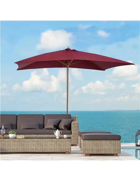 Outsunny 2 x 3m Wooden Garden Parasol Umbrella Outdoor Sun Shade Canopy, Wine Red