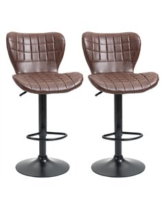 HOMCOM Bar Stools Set of 2 Adjustable Height Swivel Bar Chairs in PU Leather with Backrest & Footrest, Brown