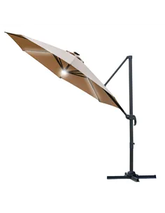 Outsunny 3(m) LED Cantilever Parasol Outdoor Sun Umbrella w/ Base Solar Lights Brown