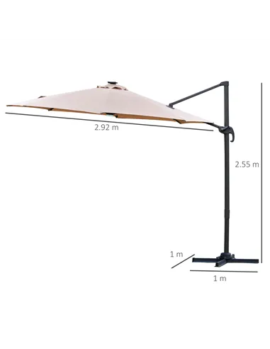 Outsunny 3(m) LED Cantilever Parasol Outdoor Sun Umbrella w/ Base Solar Lights Brown