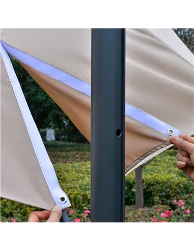 Outsunny 3(m) LED Cantilever Parasol Outdoor Sun Umbrella w/ Base Solar Lights Brown