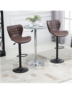 HOMCOM Bar Stools Set of 2 Adjustable Height Swivel Bar Chairs in PU Leather with Backrest & Footrest, Brown 2
