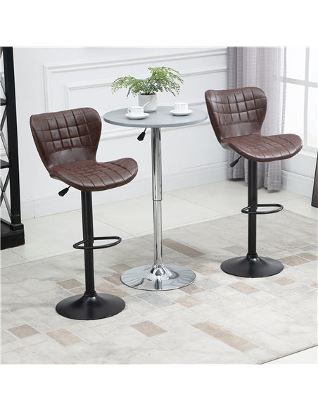HOMCOM Bar Stools Set of 2 Adjustable Height Swivel Bar Chairs in PU Leather with Backrest & Footrest, Brown
