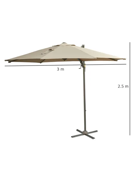 Outsunny 3m Beach Hanging Umbrella Parasol - Khaki