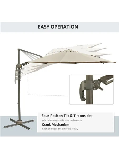 Outsunny 3m Beach Hanging Umbrella Parasol - Khaki
