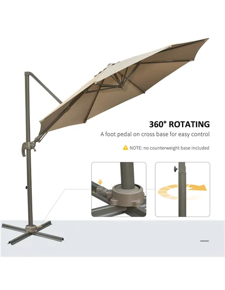 Outsunny 3m Beach Hanging Umbrella Parasol - Khaki