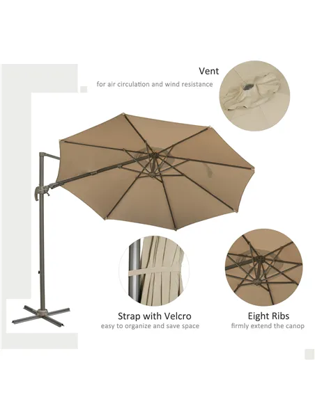 Outsunny 3m Beach Hanging Umbrella Parasol - Khaki