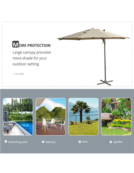 Outsunny 3m Beach Hanging Umbrella Parasol - Khaki