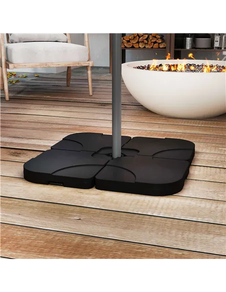 Outsunny 4 Pieces Parasol Base Stand Weights for Banana Hanging Cantilever Umbrella, Water and Sand Filled, Up to 72kg, Black