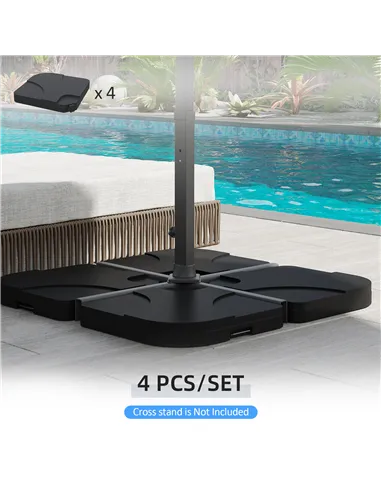 Outsunny 4 Pieces Parasol Base Stand Weights for Banana Hanging Cantilever Umbrella, Water and Sand Filled, Up to 72kg, Black