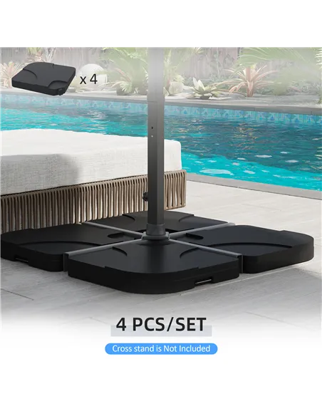 Outsunny 4 Pieces Parasol Base Stand Weights for Banana Hanging Cantilever Umbrella, Water and Sand Filled, Up to 72kg, Black