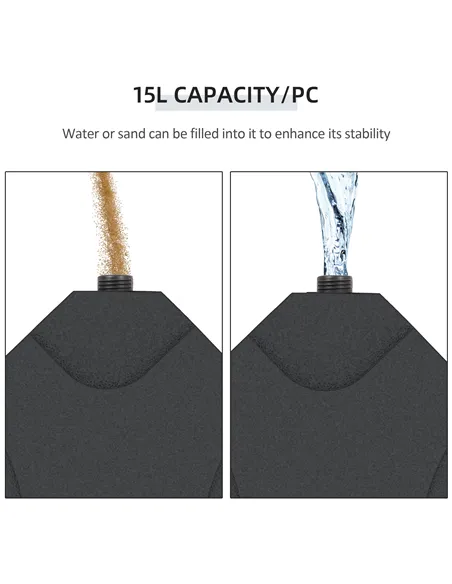 Outsunny 4 Pieces Parasol Base Stand Weights for Banana Hanging Cantilever Umbrella, Water and Sand Filled, Up to 72kg, Black