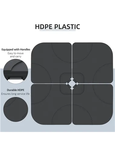 Outsunny 4 Pieces Parasol Base Stand Weights for Banana Hanging Cantilever Umbrella, Water and Sand Filled, Up to 72kg, Black