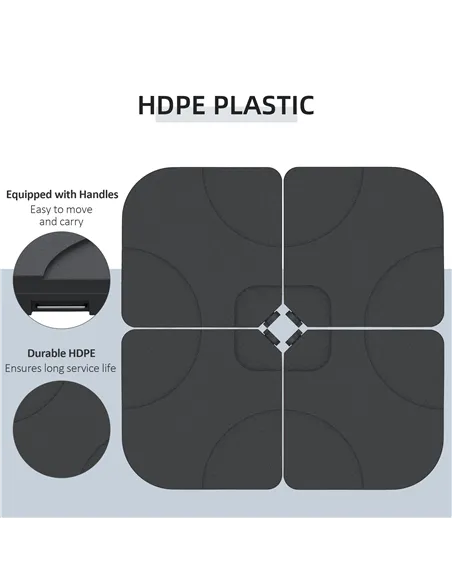 Outsunny 4 Pieces Parasol Base Stand Weights for Banana Hanging Cantilever Umbrella, Water and Sand Filled, Up to 72kg, Black