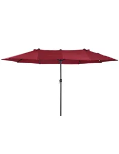 Outsunny 4.6m Double-Sided Patio Parasol Sun Umbrella-Wine Red